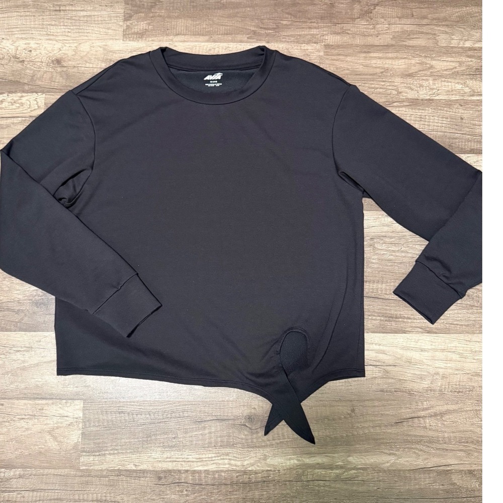 Avia Women's Black Side‎ Tie Knot Long Sleeve Activewear Sweatshirt XS 0-2